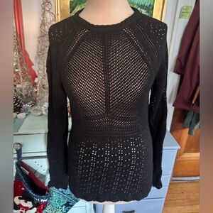 Gary Graham Black Open Knit Women's Sweater M Fitted Stretch Alpaca Blend VGUC